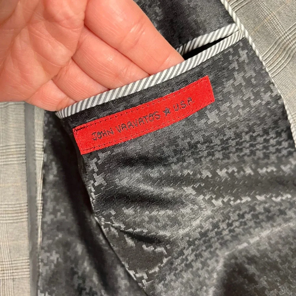 John Varvatos USA Dwell‎ Blazer Mens 38R Grey Glen Plaid 2-Button Sport Coat